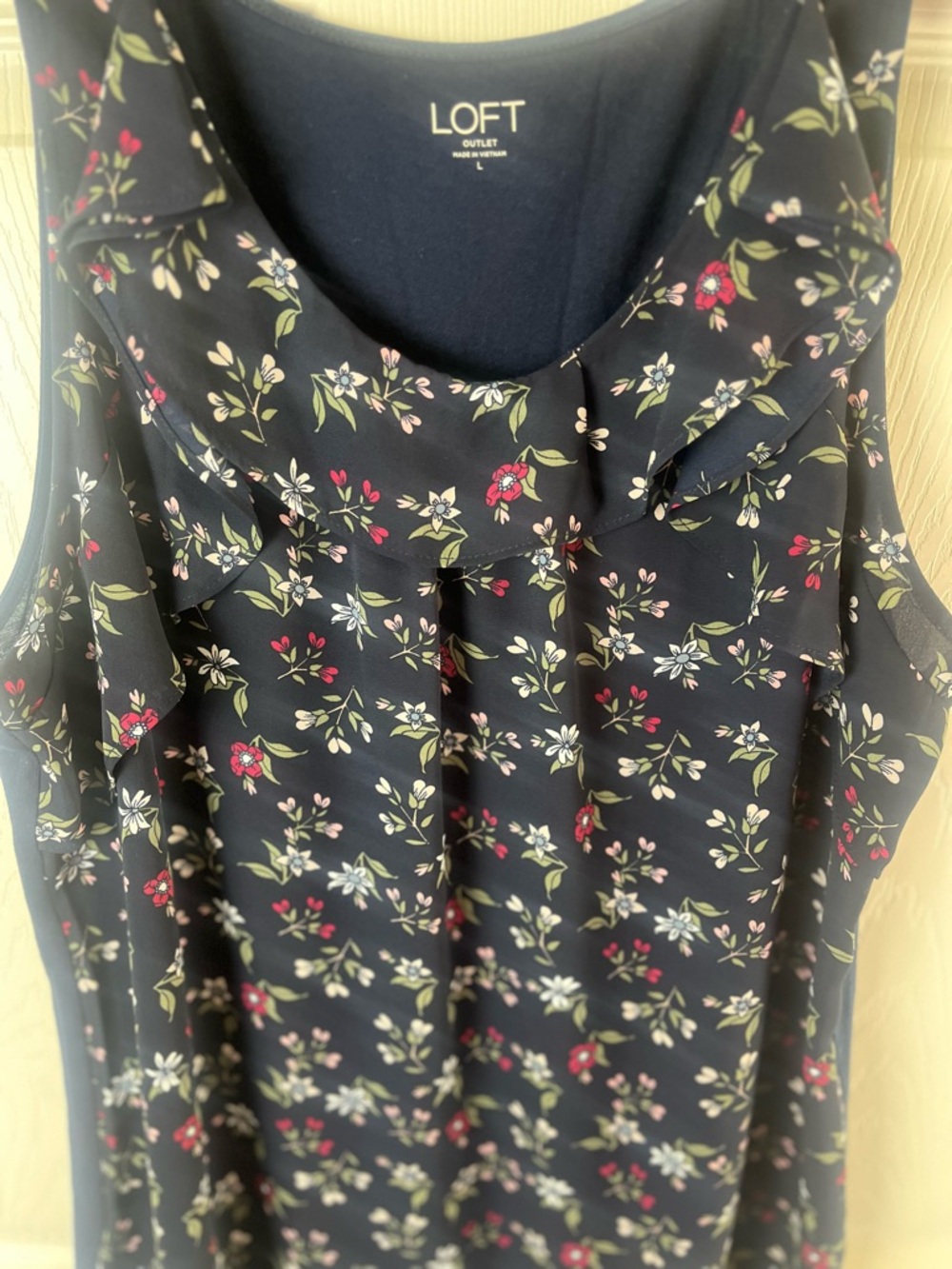LOFT Navy Floral Ruffle-Trim Tank - Picture 2 of 5